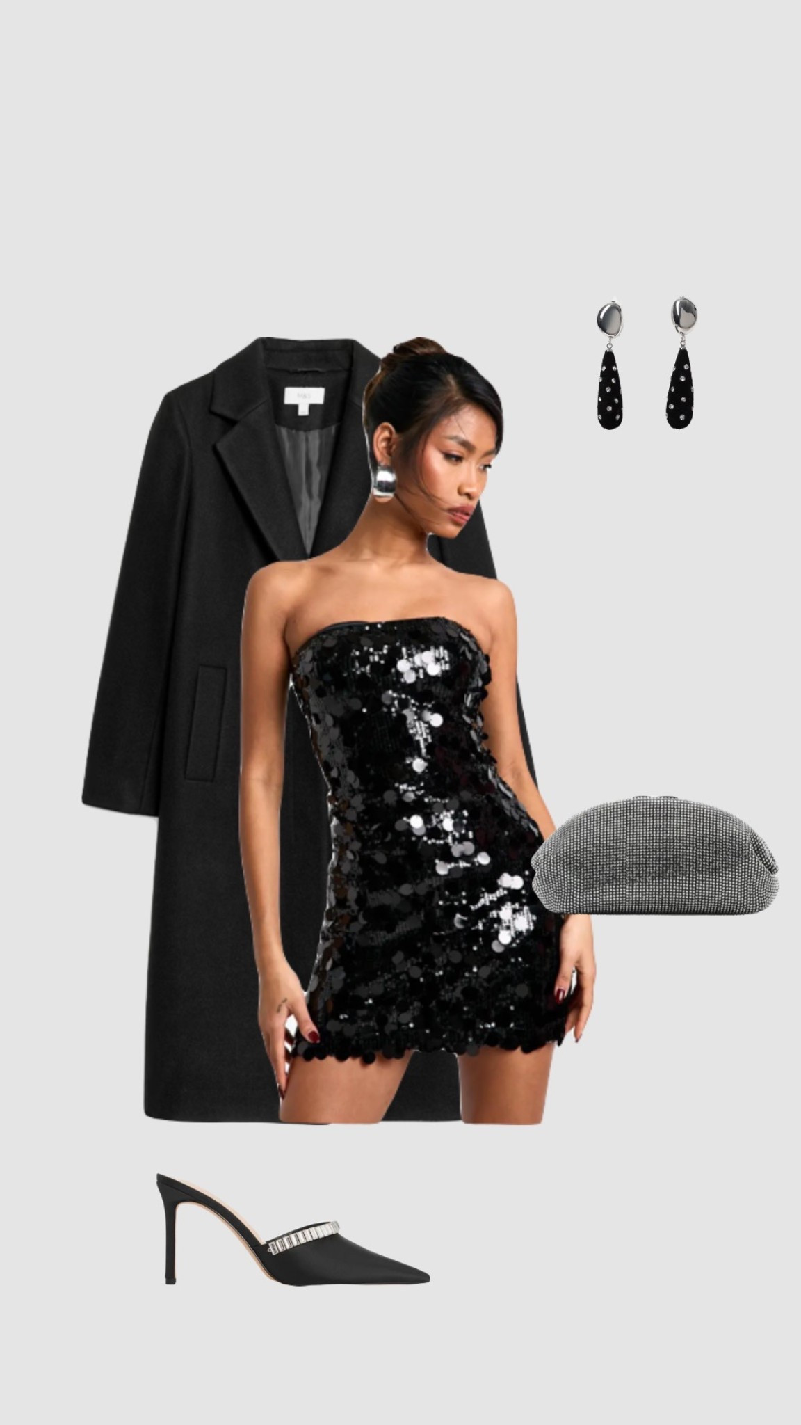 Use code JESSIEFIR for extra £££ off Boohoo (discount works on sale items) 

Get 15% off Charles & Keith with code - COMAMBW15-ISMQW9CEVA

Christmas Sequin Party Dress Outfit 

* going out outfits night out date night uk fashion New Year’s Eve longline coat heels evening outfits club clubbing black bandeau embellished dress pointed silver heels clutch bag •

#LTKCyberWeek #LTKpartywear #LTKfestive