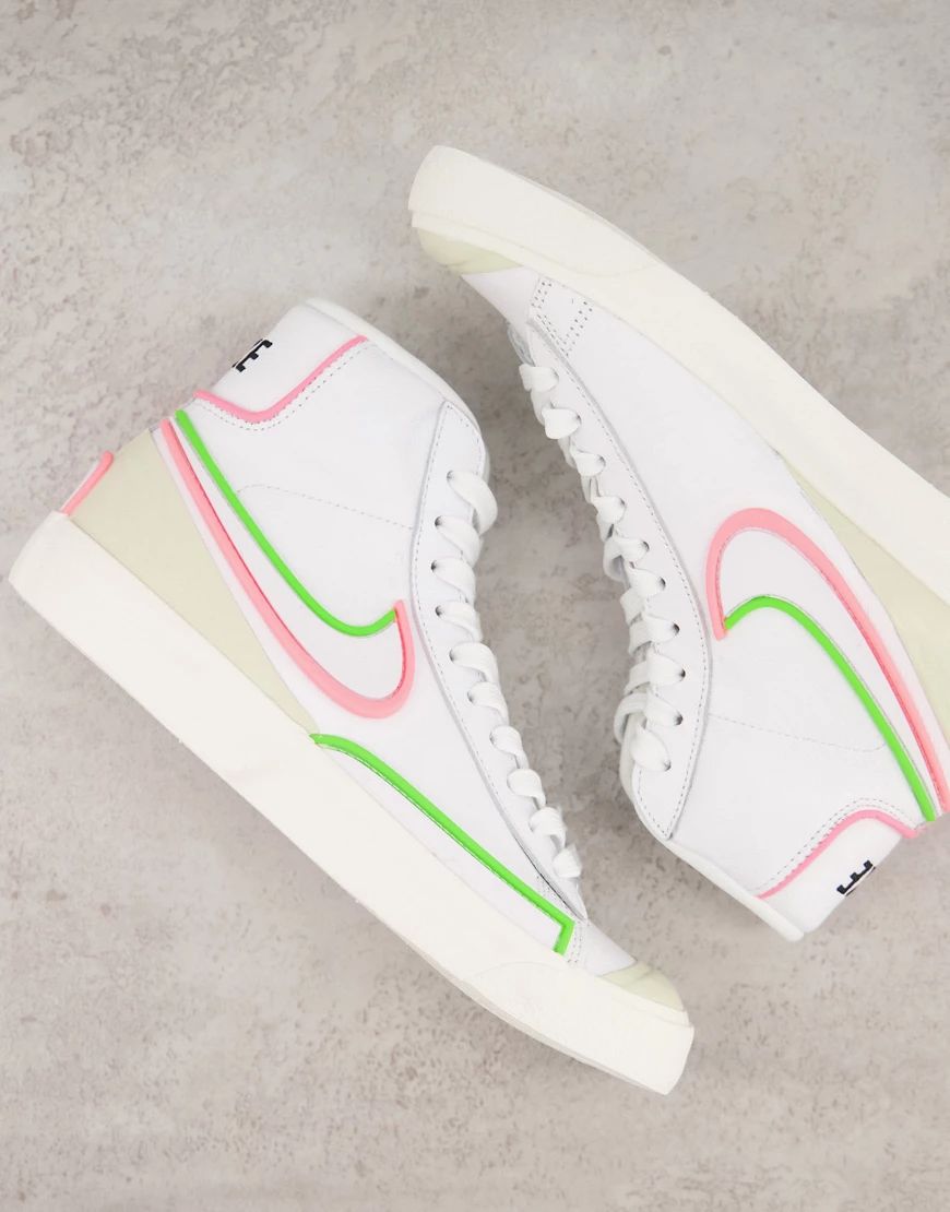 Nike Blazer Mid Infinite leather sneakers in white/electric green | ASOS (Global)