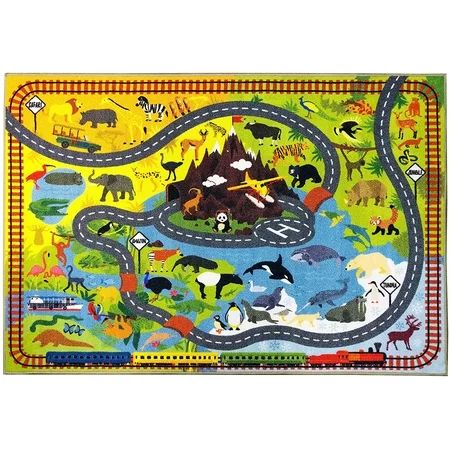 KC CUBS Playtime Collection Animal Safari Road Map Educational Learning Area Rug Carpet for Kids and | Walmart (US)