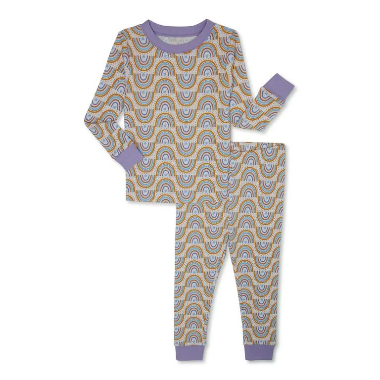 Wonder Nation Toddler Long-Sleeve Long Pants Snug-Fit Cotton Pajama Set, 2-Piece, Sizes 12M-5T | Walmart (US)