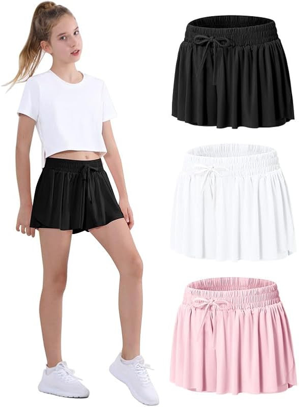 EXARUS Girls Flowy Butterfly Shorts Athletic 2 in 1 Running Skirt Shorts Cheer Tennis Dance Prepp... | Amazon (US)