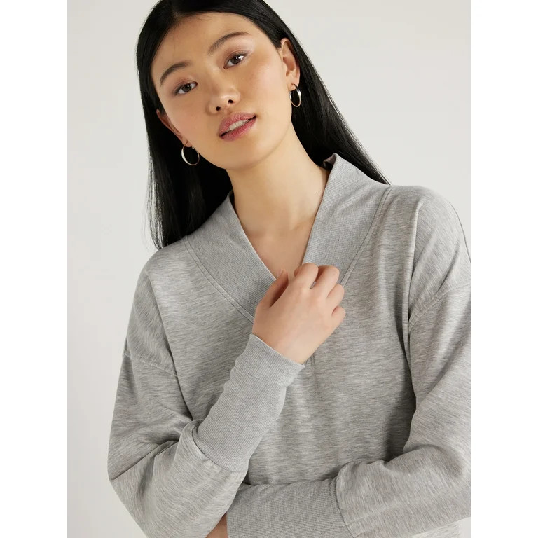 Scoop Women's Ultimate ScubaKnit V-Neck Sweatshirt, Sizes XS-XXL - Walmart.com | Walmart (US)