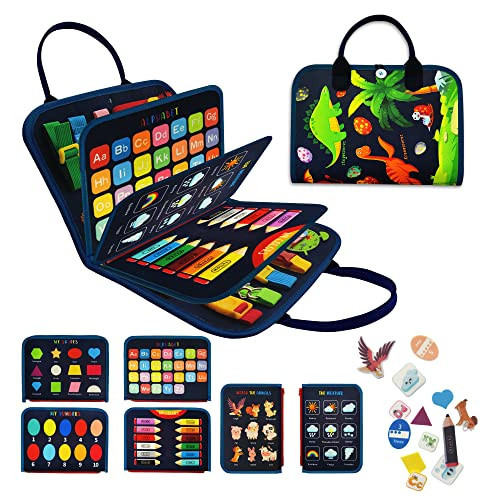 LearnToy Busy Board - Dinosaur Montessori Toys for 3 4 5 Year Old - Sensory Toys for Autistic Children - Toddler Travel Toys - Busy Book for Toddlers Activities as Boys Girls Gift | Amazon (US)