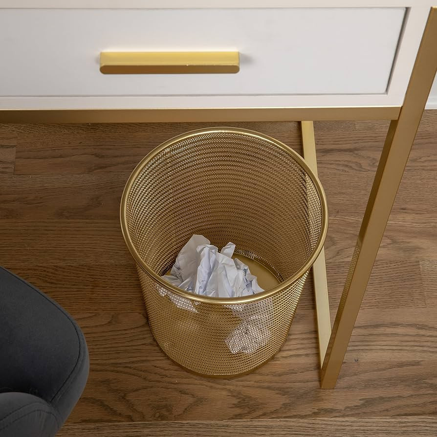 MARTHA STEWART Ryder Gold Mesh Metal Trash Can, 4.5 Gallon, Wastebasket for Office | Amazon (US)