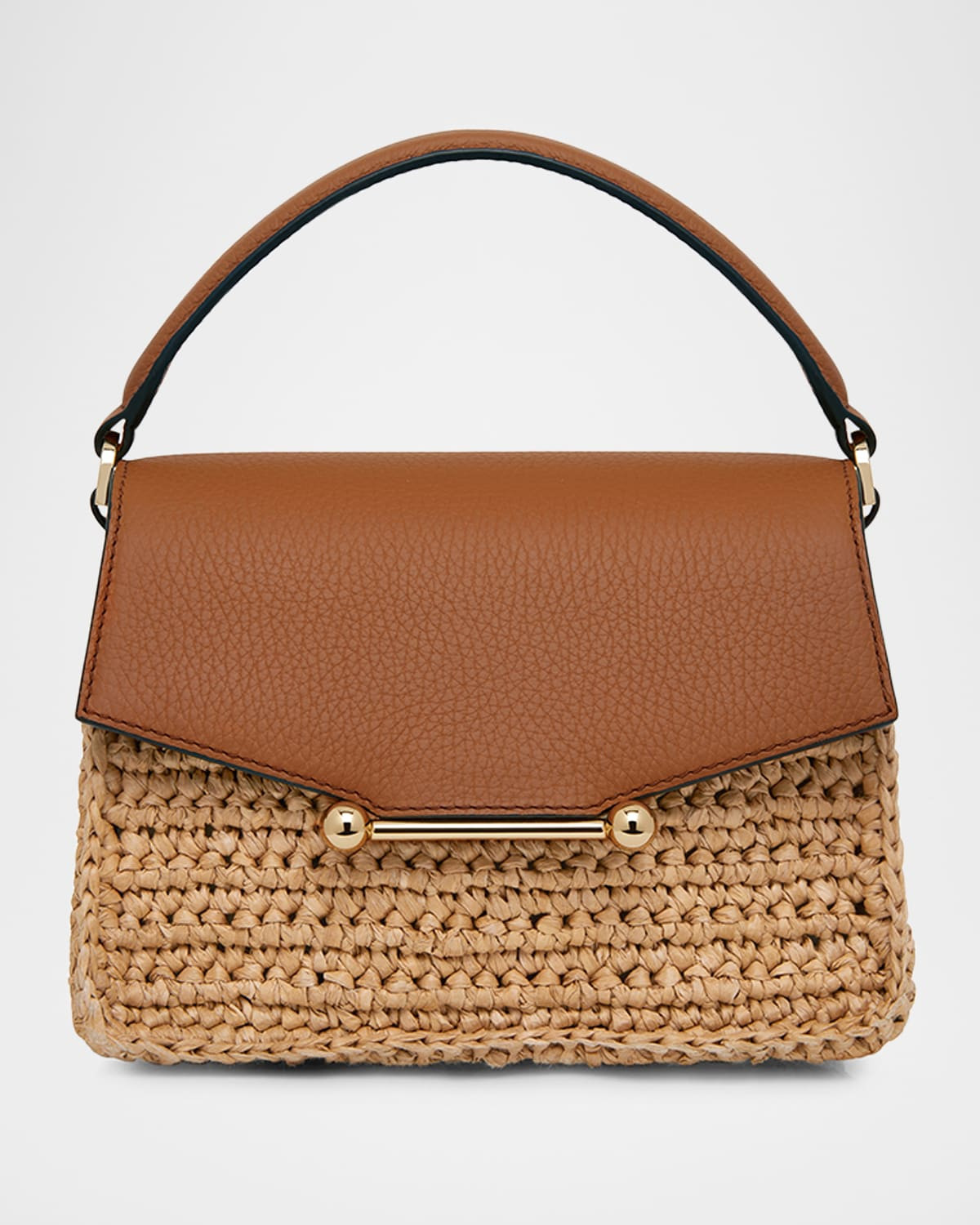Mosaic Nano Raffia & Leather Top-Handle Bag | Neiman Marcus