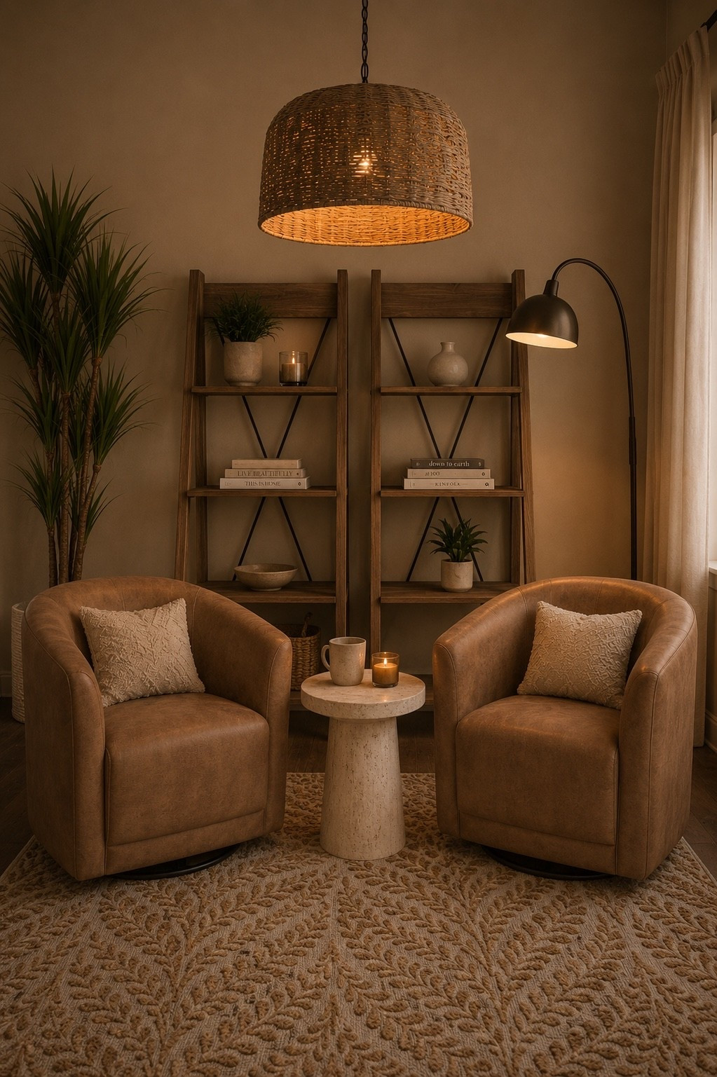 This cozy reading corner is proof you don’t need a designer budget to create a designer look. 🤎

Two affordable swivel chairs, a travertine-inspired drink table, layered textures, warm lighting, and simple styling create a space that feels elevated, cozy, and collected for less.

If you love organic modern, neutral home decor, affordable furniture, cozy living room ideas, and designer-inspired finds, I linked everything here for you!#LTKStyleTip #HomeDecor #AffordableHomeDecor #NeutralHomeDecor #OrganicModern #CozyHome #LivingRoomInspo #DesignerLookForLess #AmazonHomeFinds #HomeStyling #InteriorInspo #NeutralLivingRoom #ModernTraditional #CozyCorner

#LTKHome #LTKHome
