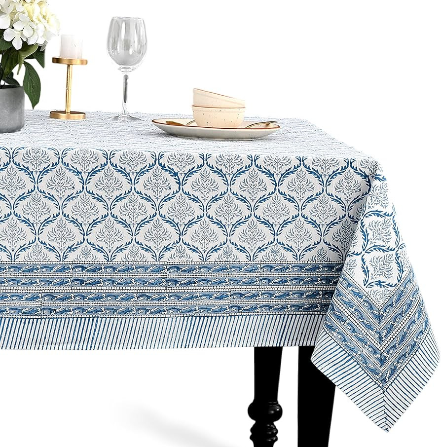 CPC Indigo Regal Tablecloth 100% Cotton 60x90 Inch Indian Block Print Rectangle Table Cover, Tabl... | Amazon (US)
