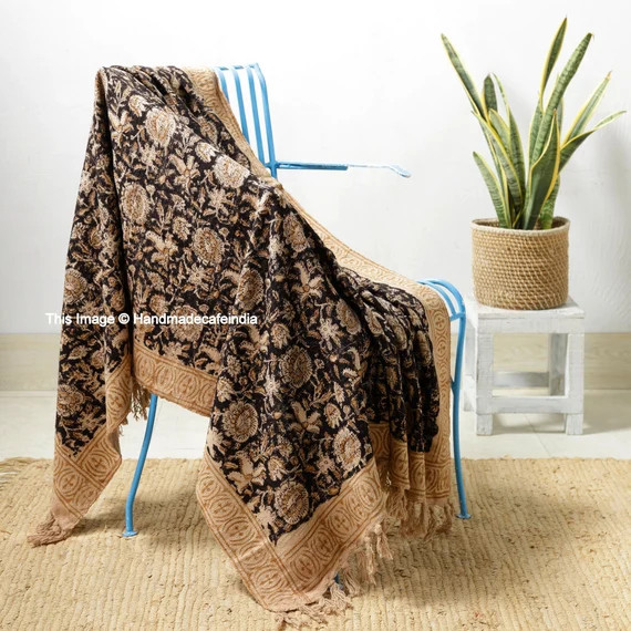 Boho Mud Cloth Throw Blanket With Tassels Hand Loomed Block - Etsy | Etsy (US)