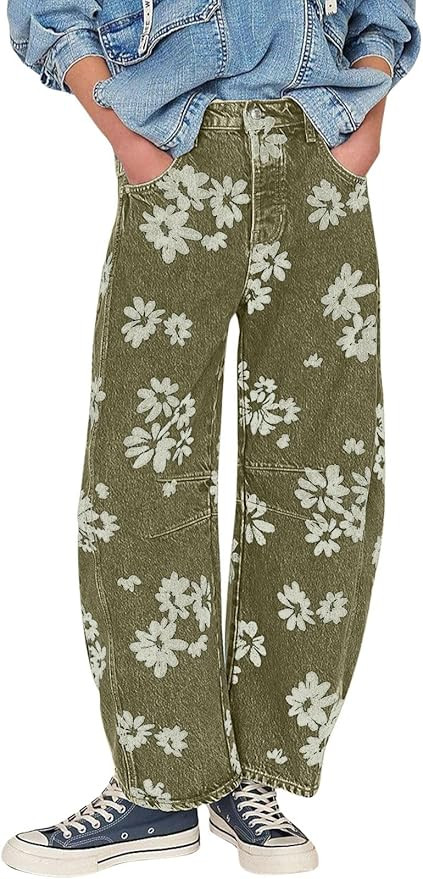 loveimgs Barrel Jeans Baggy Wide Leg Jeans Floral Printed Boyfriend Denim Pants | Amazon (US)