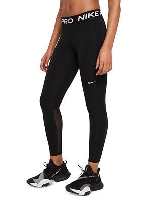 Nike Pro Women's Mid-Rise Mesh-Paneled Leggings - Macy's | Macy's