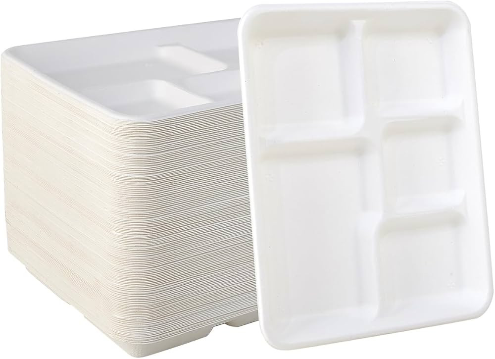 Vplus 100% Compostable Small 5 Compartment Plates 125 Pack Eco-Friendly Disposable Sugarcane 10.2... | Amazon (US)