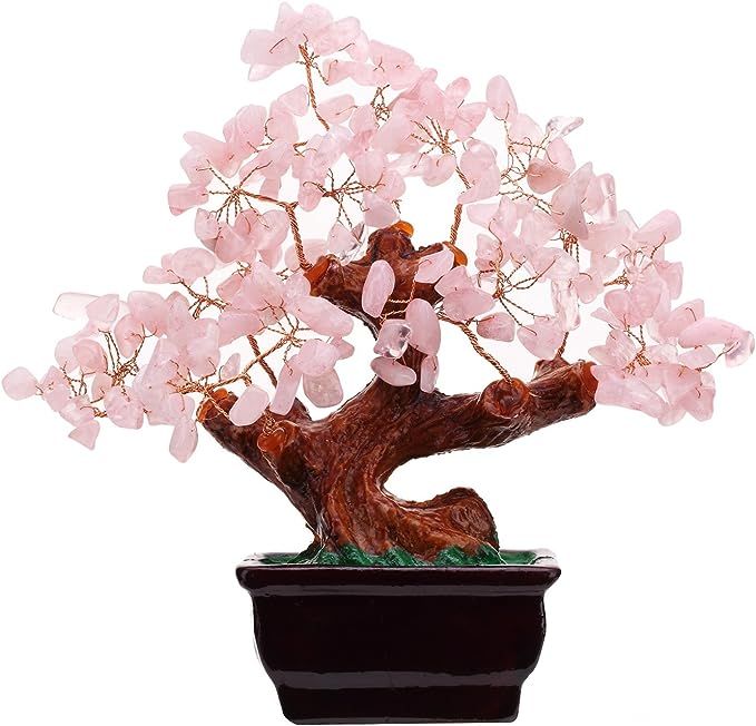 Feng Shui Natural Rose Pink Quartz Crystal Money Tree Bonsai Style Decoration for Wealth and Luck | Amazon (US)