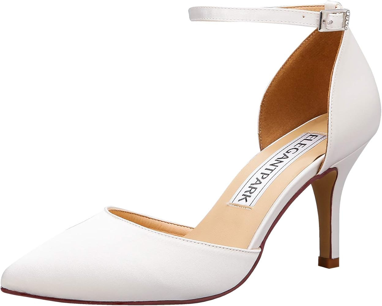 ElegantPark Women Pointed Toe High Heel Pumps Satin Ankle Strap Wedding Bridal Evening Party Dres... | Amazon (US)