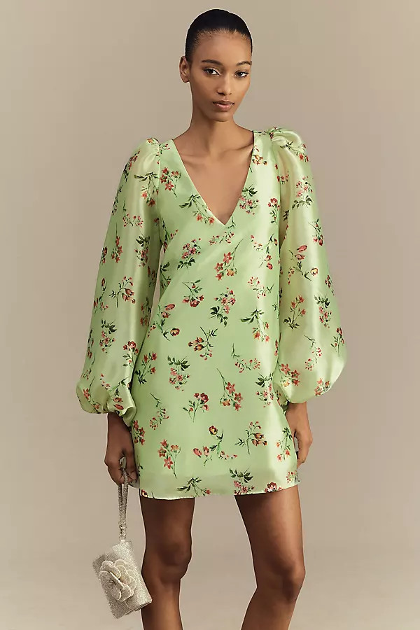BHLDN Samantha Long-Sleeve Organza Mini Dress | Anthropologie (US)