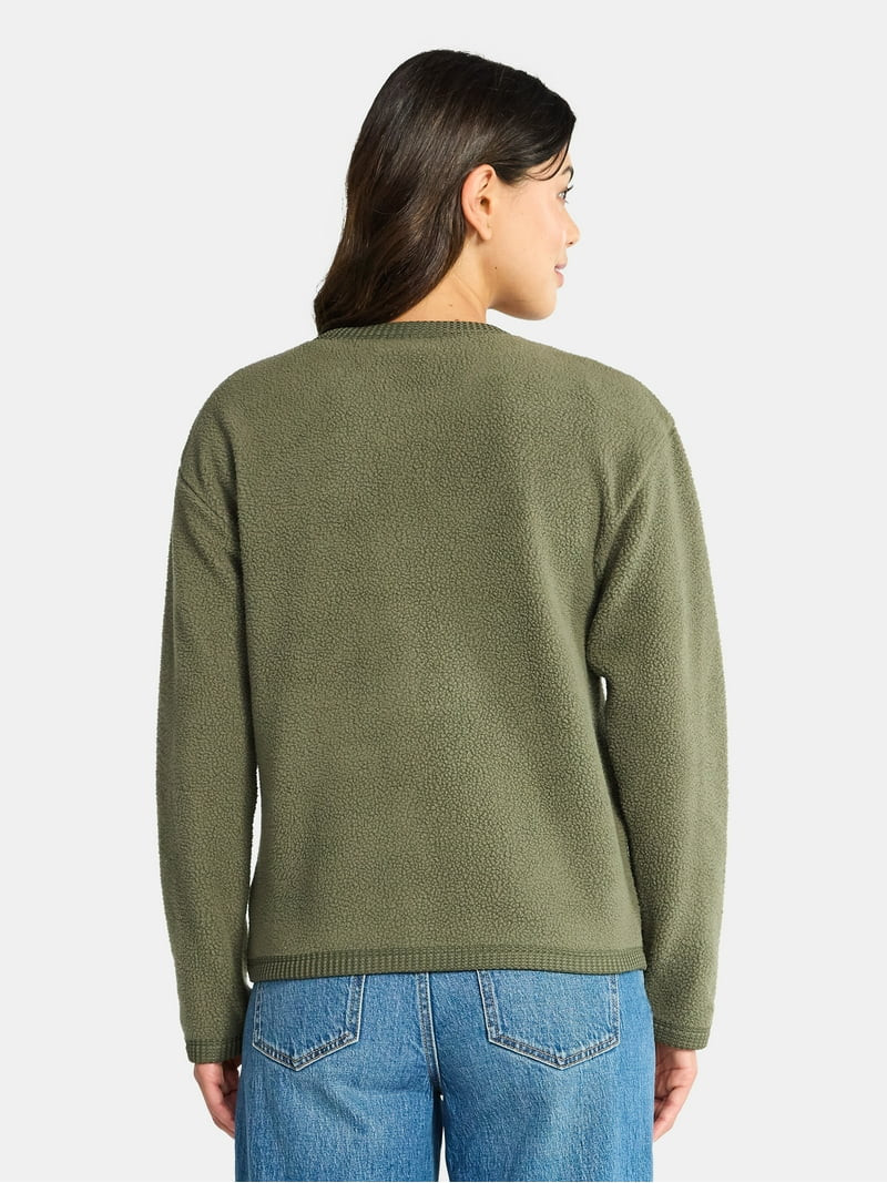 Time and Tru Women's Fleece Button Up Jacket, Lightweight, Sizes XS-XXXL | Walmart (US)