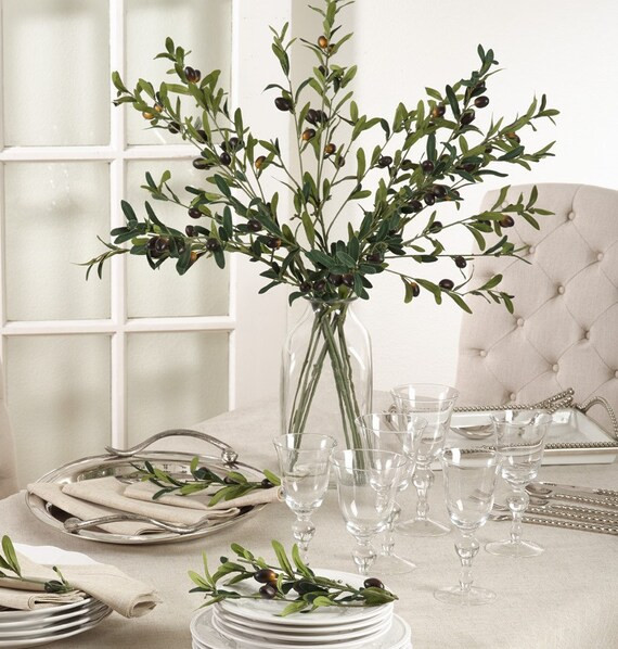 OLIVE Branches (set of 4) artificial olives, faux fruit, greenery, centerpiece arrangement, home ... | Etsy (US)