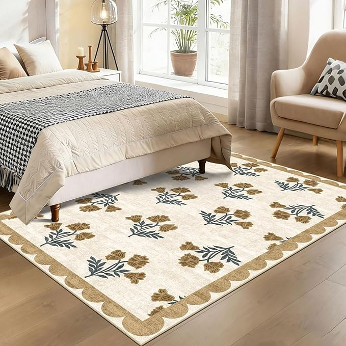 4x6 Area Rug for Bedroom - Soft Washable Boho Beige Living Room Rug Non Slip Entryway Rug Boho Fl... | Amazon (US)