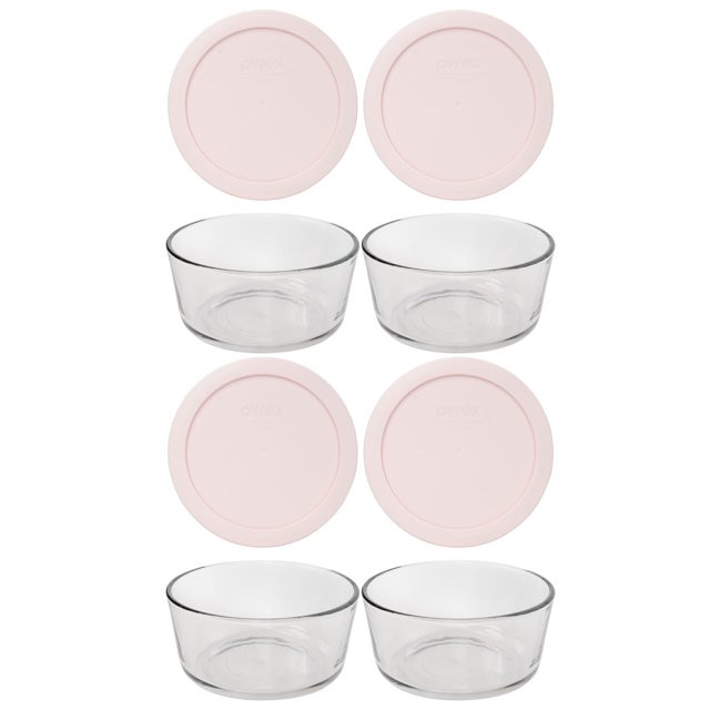 Pyrex 7201 Round Glass Food Storage Bowl w/ 7201-PC Loring Pink Lid Cover (4-Pack) | Walmart (US)