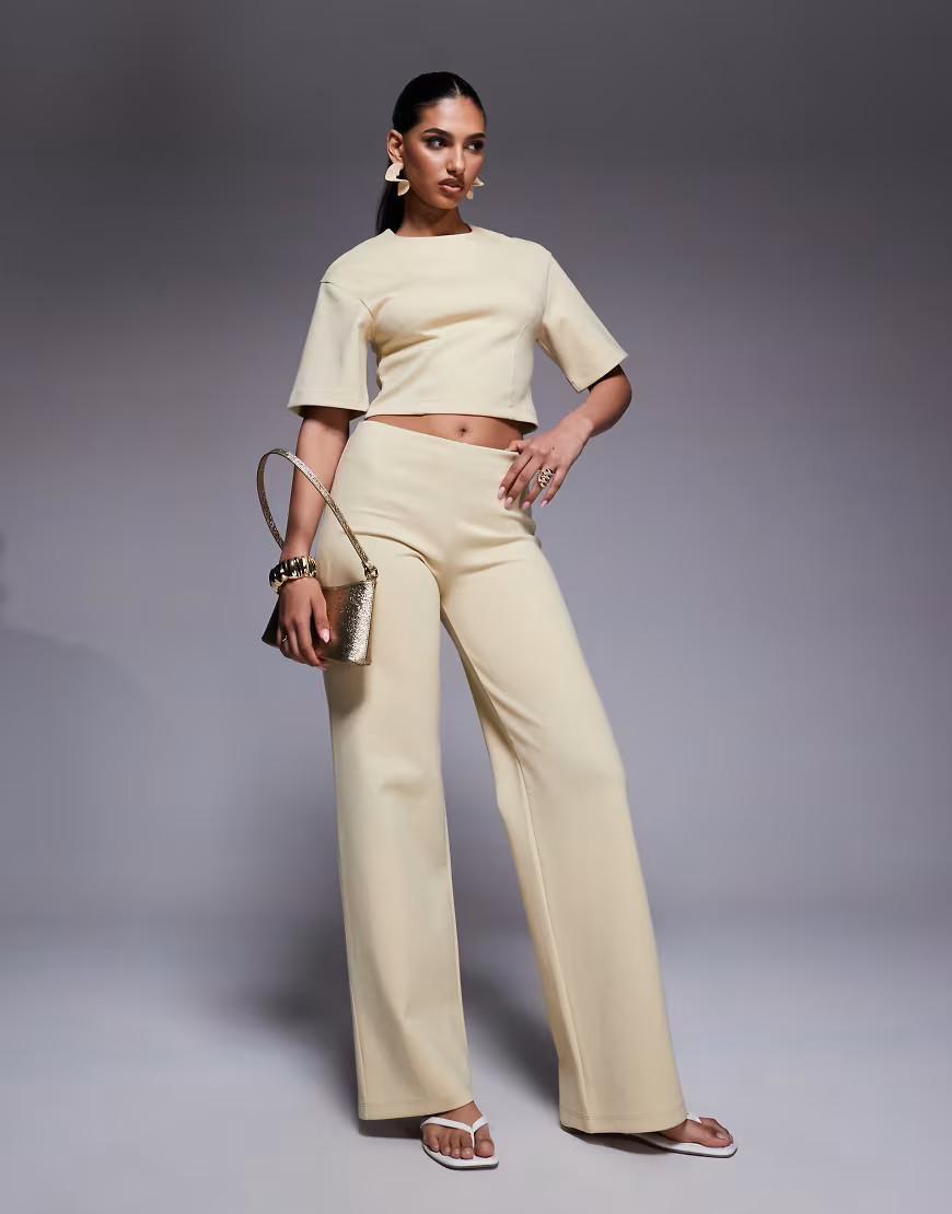 ASOS DESIGN interlock wide leg trousers co ord in buttermilk-Yellow | ASOS (Global)