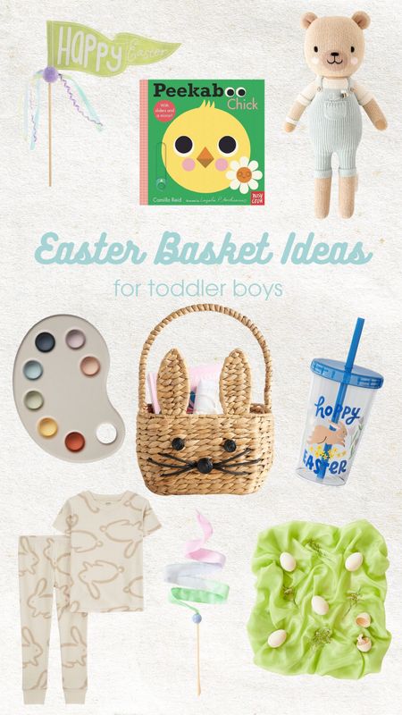 Easter basket ideas for toddler boys 🐰🐣🩵  pennant is from Hobby Lobby, wand and play silk are from Sarah’s Silks 

#LTKSeasonal #LTKbaby #LTKkids