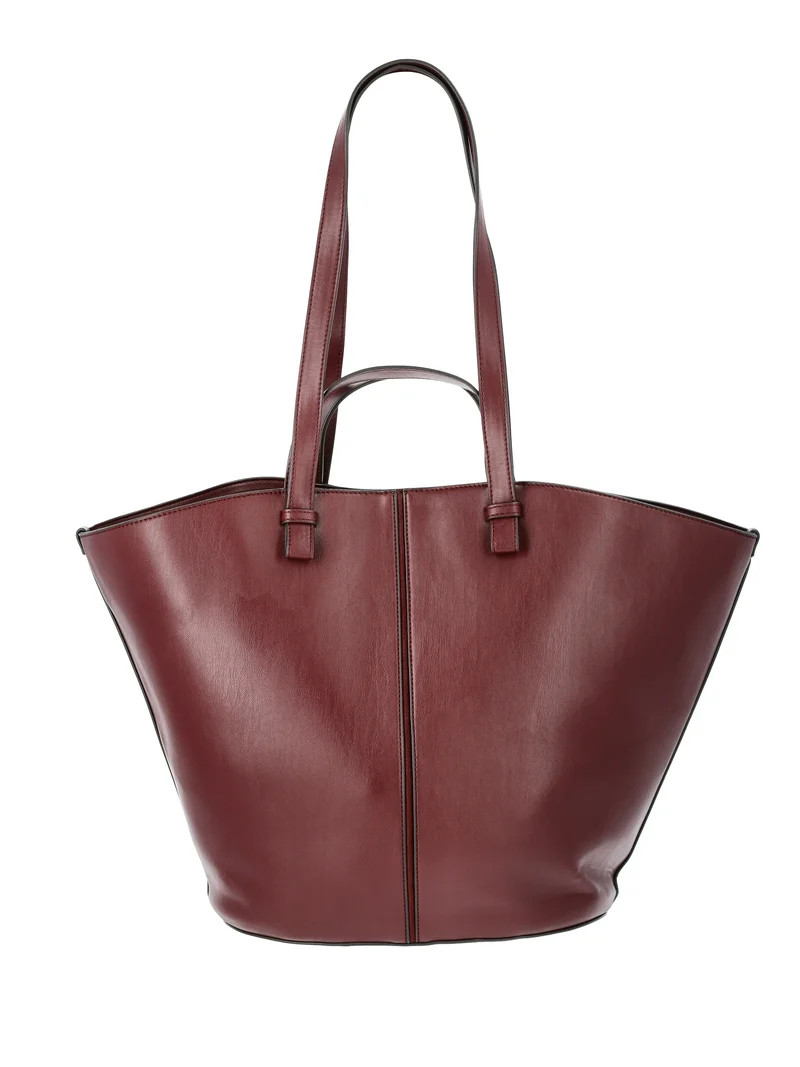 Time and Tru Women's Large Faux Leather Tulip Tote Bag, Burgundy | Walmart (US)