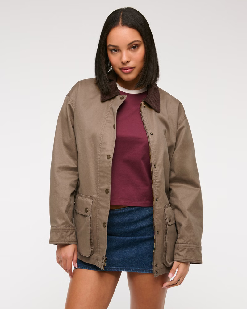 Cropped Twill Workwear Jacket | Abercrombie & Fitch (UK)