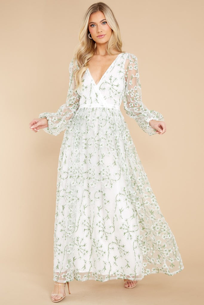 Heavenly Sights Ivory Floral Embroidered Maxi Dress | Red Dress 