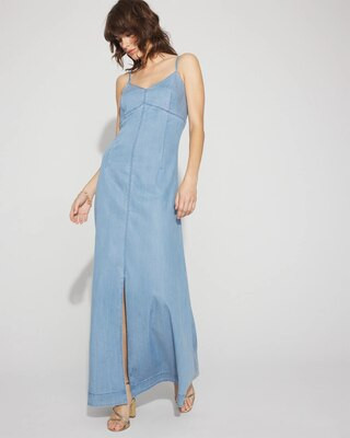 Chain Detail Denim Maxi Dress | White House Black Market