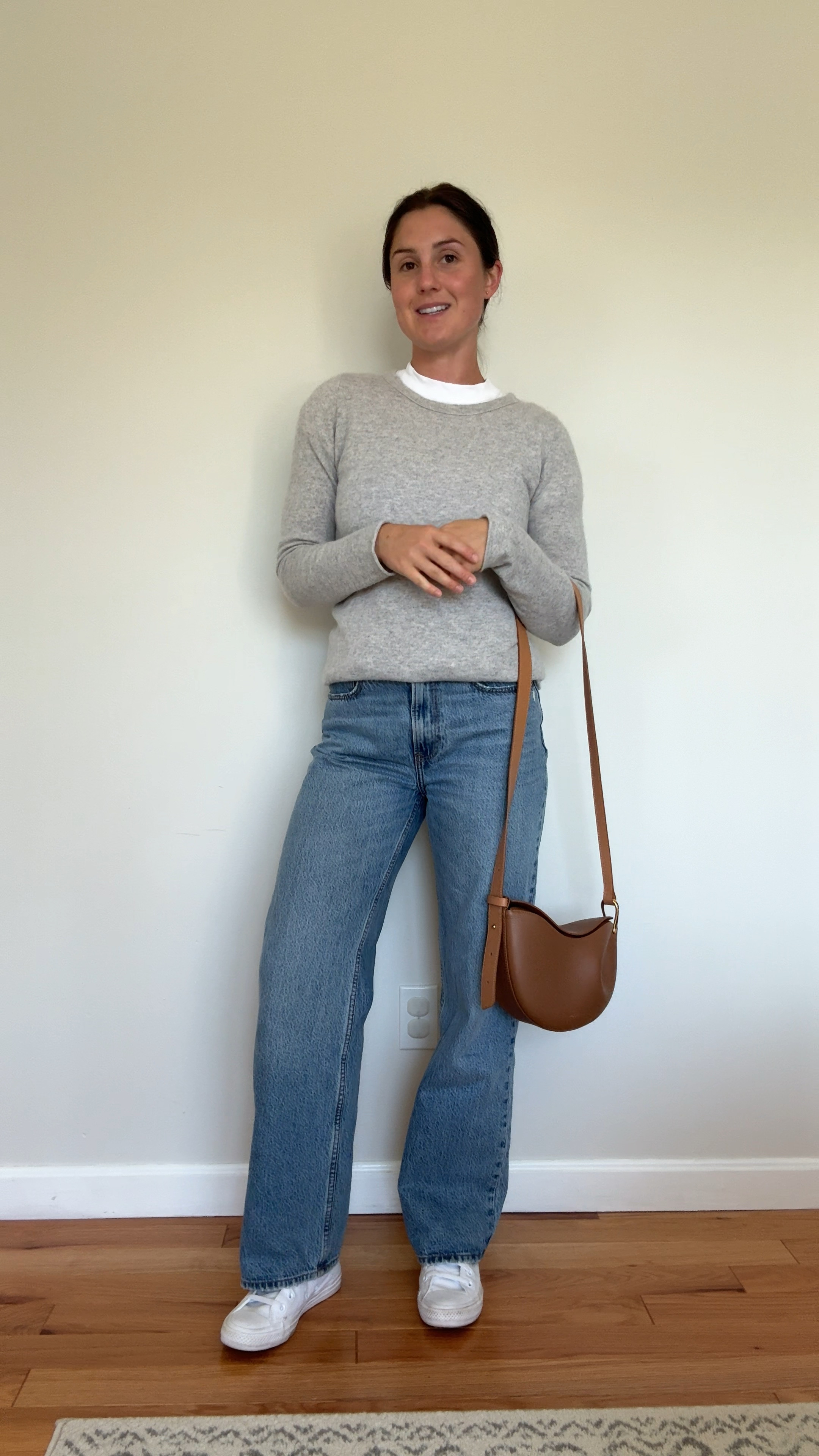 Fall transitional outfit - the perfect early fall or late summer outfit 🤍 

Featuring a cashmere sweater, loose fit jeans, white sneakers, white tee shirt | fall outfit idea | denim | jeans outfit | layering ideas 

#LTKVideo #LTKSeasonal #LTKStyleTip
