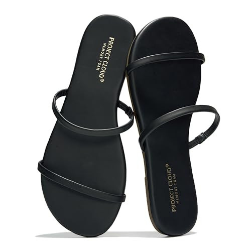 Project Cloud Summer Sandals for Women 2026 - Memory Foam Insole and Eco-Crafted Leather Beach Flip Flops for Women - Non Slip and Lightweight Double Strap Womens Sandals(Transition,BLK, 6.5) | Amazon (US)