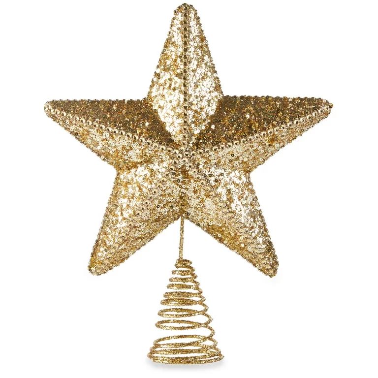 Holiday Time Metallic Gold Chunky Glitter/ Seuqins Star Chritmas Tree Topper - Walmart.com | Walmart (US)