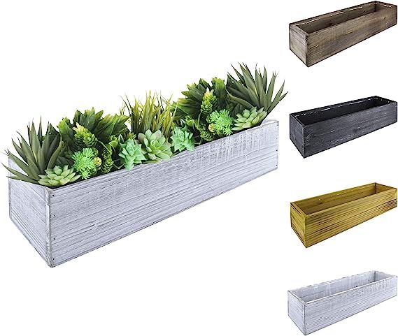 CYS EXCEL Natural White Wood Planter Rectangle Box with Leak-Proof Plastic Liner (H:4" Open:17"x5... | Amazon (US)