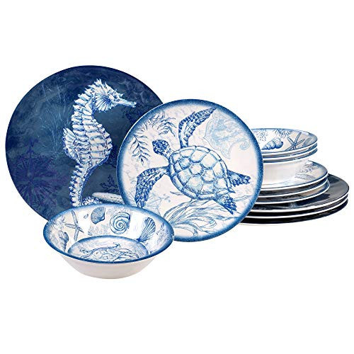 Certified International Oceanic 12 piece Melamine Dinnerware Set, Service for 4, Multi Colored | Amazon (US)