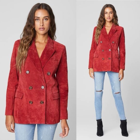 NWT Blank NYC Suede Leather Blazer Jacket M Stolen Kiss Red Double Breasted | Poshmark