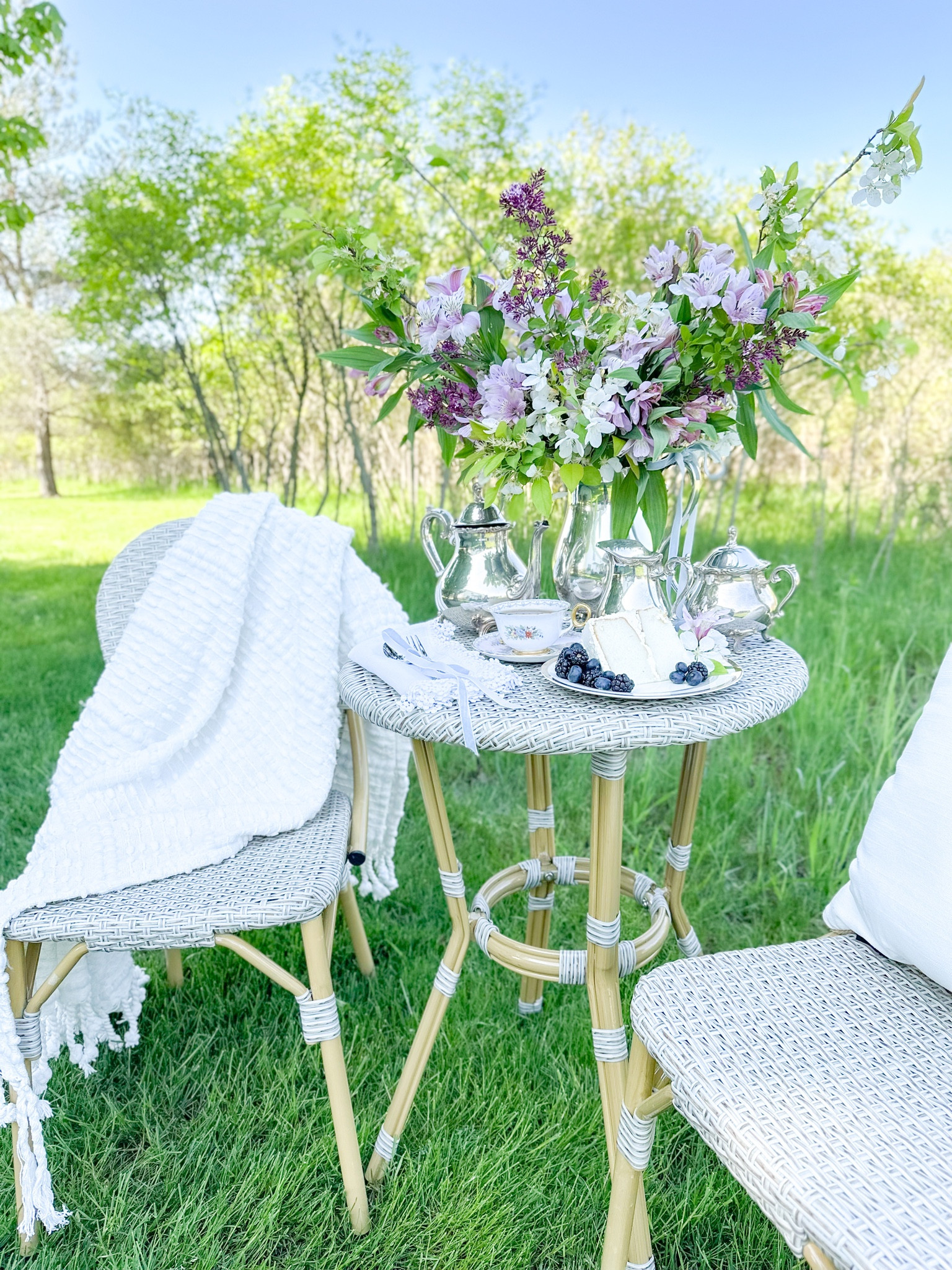 Shop my tea for one tablescape! 

Bistro table set, bistro chairs, teacup, silver teapot, flatware, lace napkin, white napkin, outdoor pillows, throw blanket 

#LTKSeasonal #LTKhome #LTKFind