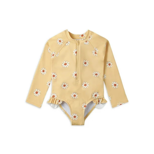 Modern Moments by Gerber Baby and Toddler Girls Long Sleeve Rash Guard Swimsuit with UPF 50+, Siz... | Walmart (US)