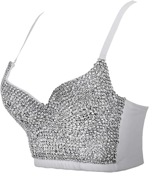 HANWILDER Women Rhinestone Bustier, Handmade Diamond Push up Crop Top Sexy Bra,Clubs Dancing Party | Amazon (US)