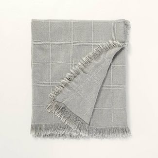 Raised Grid Stripes with Fringe Bed Throw Gray - Hearth & Hand™ with Magnolia | Target