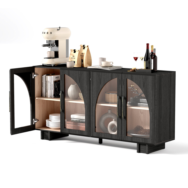 JOINICE Modern Accent Cabinet with Adjustable Shelves and Arched Glass Door,Buffet Cabinet with S... | Walmart (US)