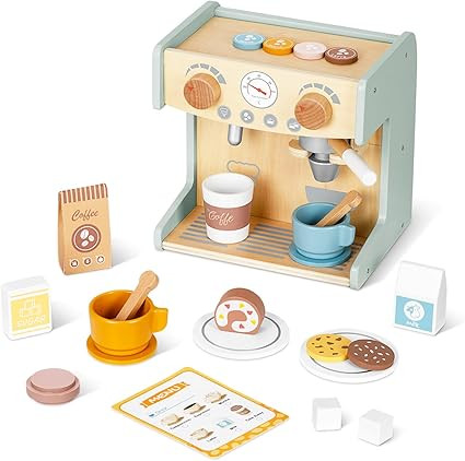 2-in-1 Toy Coffee Maker, Kids Wooden Coffee Maker Playset, Toddler Pretend Play Kitchen Food Smal... | Amazon (US)
