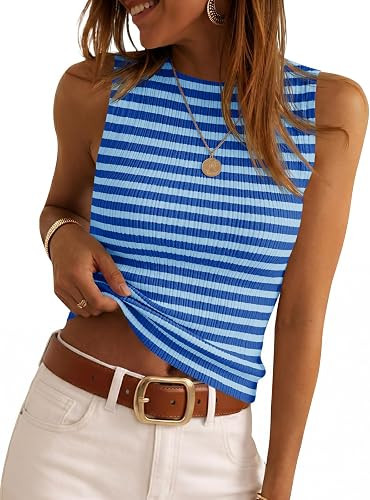 Saodimallsu Womens Sleeveless Sweater Vest 2026 Summer Crew Neck Ribbed Knit Slim Fitted Basic Ta... | Amazon (US)