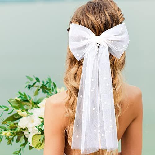 Bachelorette Party Pearl Hair Bow Veil Clip - Bridal Veil Hair Clip Bridal Shower Gift, Bridesmaid F | Amazon (US)