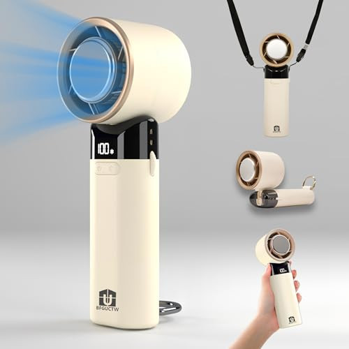 BFGUCTW Portable Handheld Fan Turbo, High Speed Cooling Mini Fan Handheld, Digital Display,Portable Cold Air for Makeup, Travel, Camping, Outdoor Use,Gifts for Women (Beige) | Amazon (US)