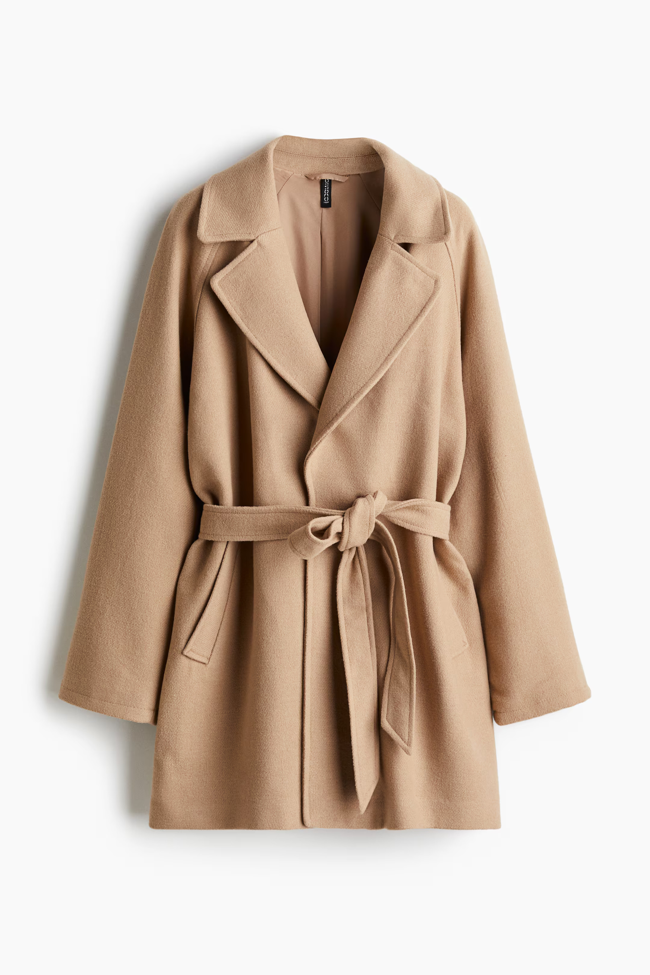 Tie-Belt Felted Coat - Dark grey/Herringbone-patterned - Ladies | H&M US | H&M (US + CA)