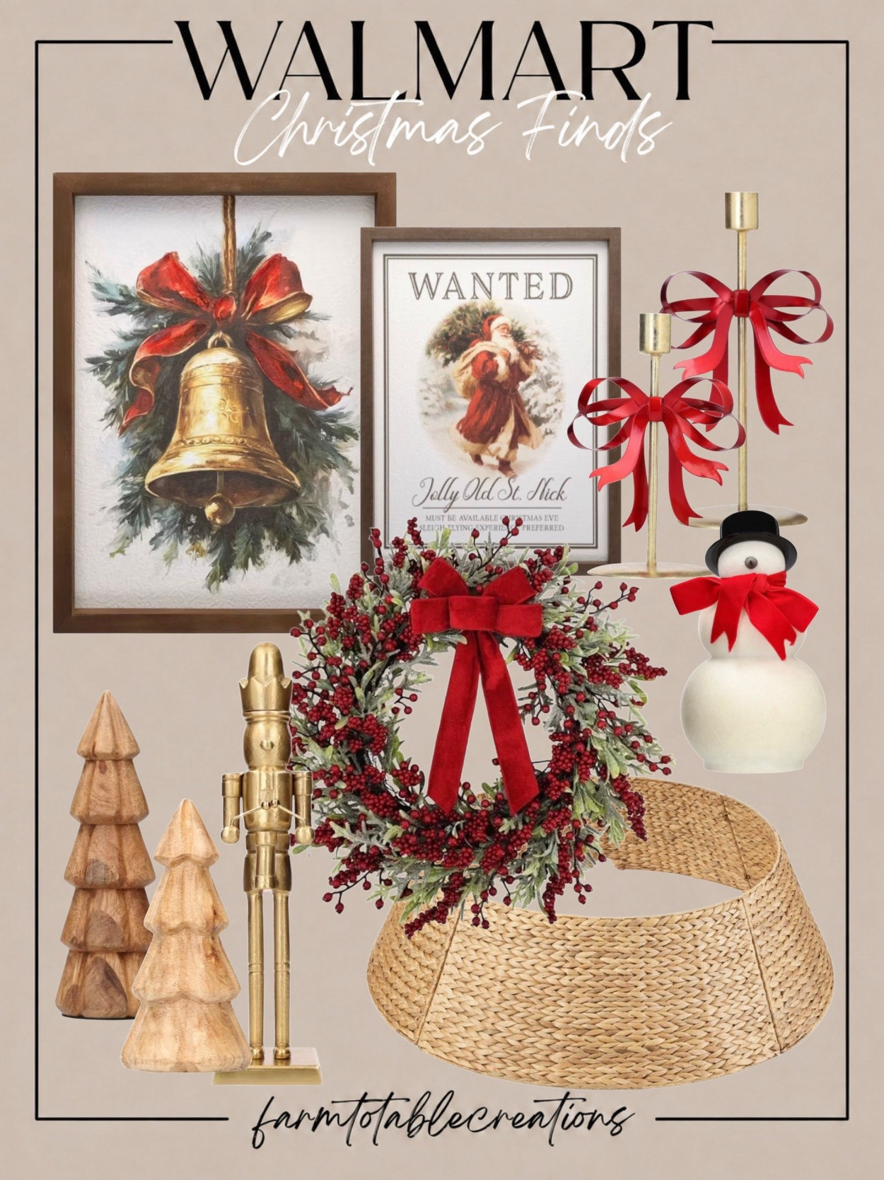Walmart Christmas Finds | Vintage Holiday Charm 🎄❤️✨

Bring the magic of an old-fashioned Christmas into your home with these beautiful Walmart holiday decor finds! 🎅🏼 I’m loving the timeless combination of festive red bows, warm gold accents, natural wood, and nostalgic Christmas artwork. From the charming Santa prints and classic nutcracker to the berry wreath, adorable snowman, and elegant gold candlesticks, every piece adds that cozy, traditional Christmas feeling!

These gorgeous finds are perfect for styling a festive mantel, decorating your entryway, or creating a beautiful Christmas tree display. The woven tree collar, rustic wooden trees, and rich red velvet details bring warmth and texture while creating that collected, designer-inspired holiday look. A beautiful way to make your home feel festive, welcoming, and full of Christmas nostalgia! ❤️🌲

Follow @farmtotablecreations on Instagram for more cozy home finds and trending decor.

#LTKHome #LTKHoliday #WalmartFinds #WalmartHome #WalmartChristmas #WalmartHolidayDecor #ChristmasDecor #HolidayHomeDecor #VintageChristmas #TraditionalChristmas #ClassicChristmas #ChristmasWreath #ChristmasTreeDecor #ChristmasMantel #ChristmasHomeInspo #NostalgicChristmas #ChristmasDecorating #DesignerInspired #CozyChristmas #HolidayFinds