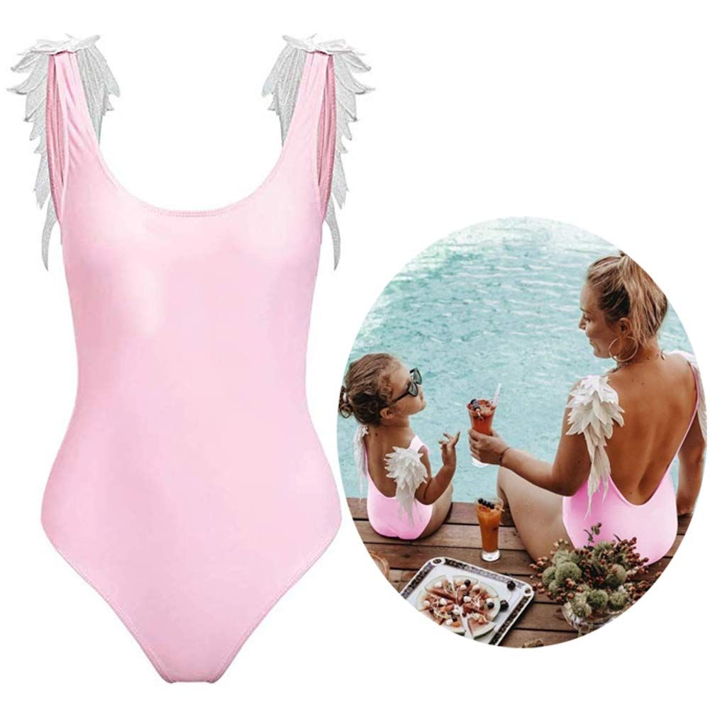 Mother Daughter Family Matching Swimwear Women Kids One-Piece Angel Wings Backless Swimsuit Hot P... | Amazon (US)