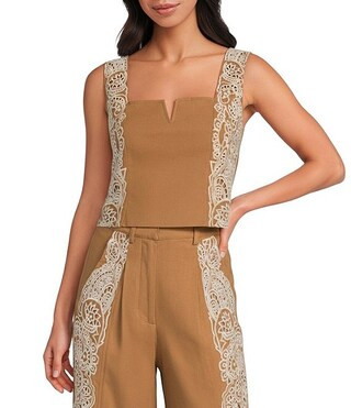 Petite Size Inah Cutwork Embroidered Square Neck Sleeveless Coordinating Top | Dillard's