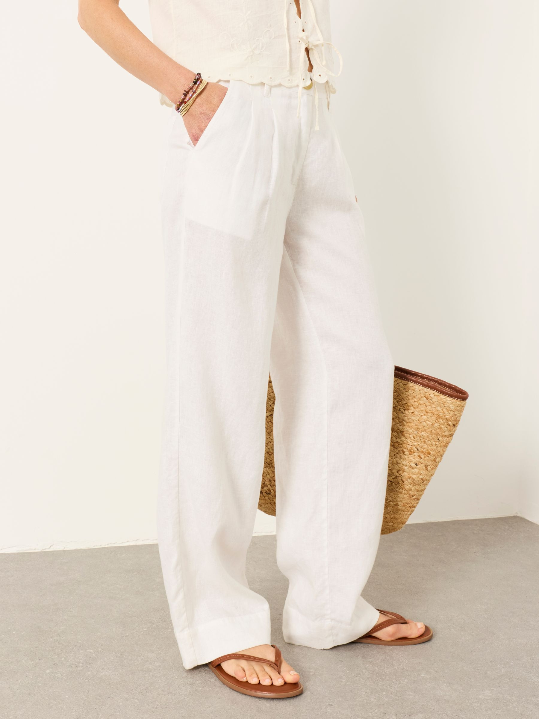 Arie White Wide Leg Linen Trousers | Fat Face