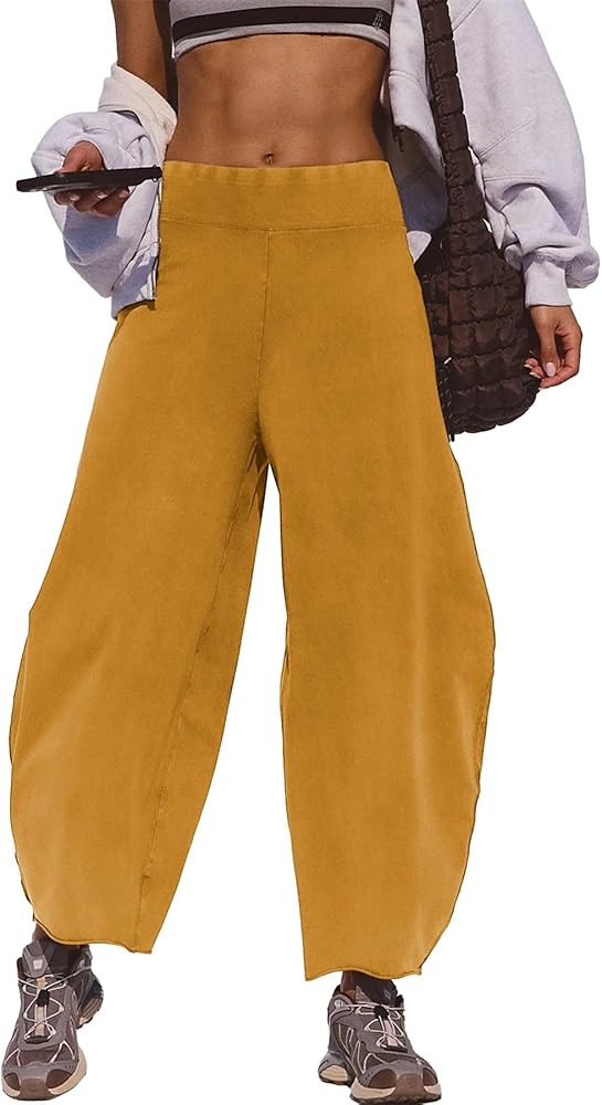 Ainangua Womens Casual Baggy Barrel Pants Acid Wash Lounge Wide Leg Pants Low Waist Raw Edge Athl... | Amazon (US)
