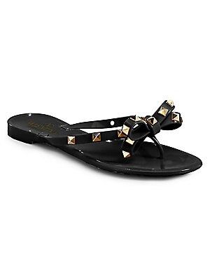 Valentino Garavani Women's Bow Rockstud Jelly Thong Sandals - Black - Size 35 (5) | Saks Fifth Avenue